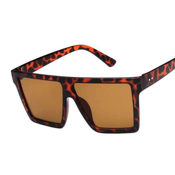 Vintage Oversize fyrkantiga solglasögon Lyxmärke Svart Leopard Solglasögon med stor ram Kvinnliga nyanser Coulos Leopard Brown