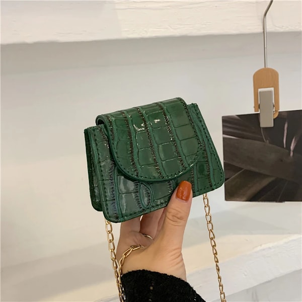 Kvinnor Axelväskor Stenmönster Pu Läder Trend Designer Kedja Haspväskor Myntväska Mini Enkel fyrkantig väska Black Super MIni