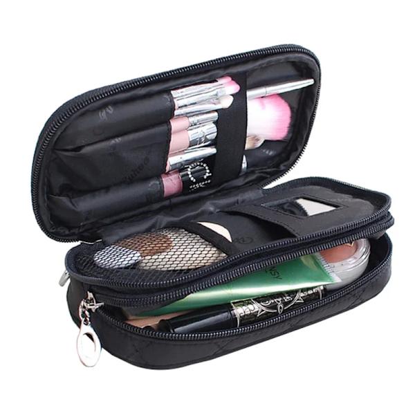 Ny mini kosmetikväska för damer Nylon Vattentät förvaringstvättväska Sminkväska med trumpet Multifunktions Rhombic case Black