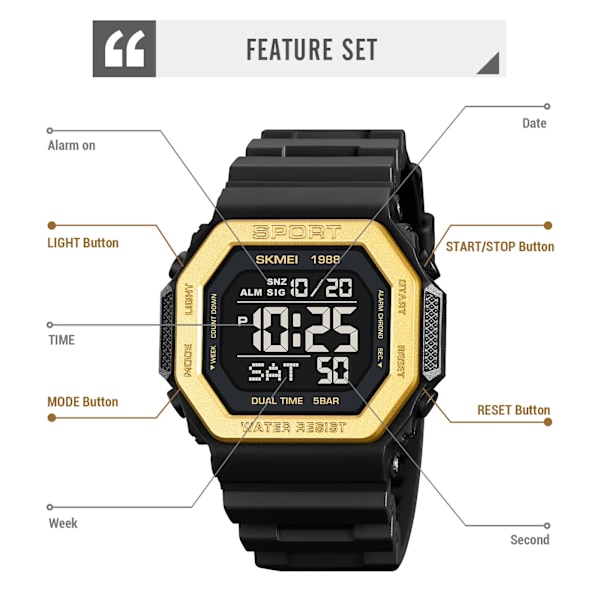 SKMEI Fashon Bakljus Digitala Sportklockor Herr Military Countdown Chrono Armbandsur 5Bar Vattentät Väckarklocka reloj hombre Army green