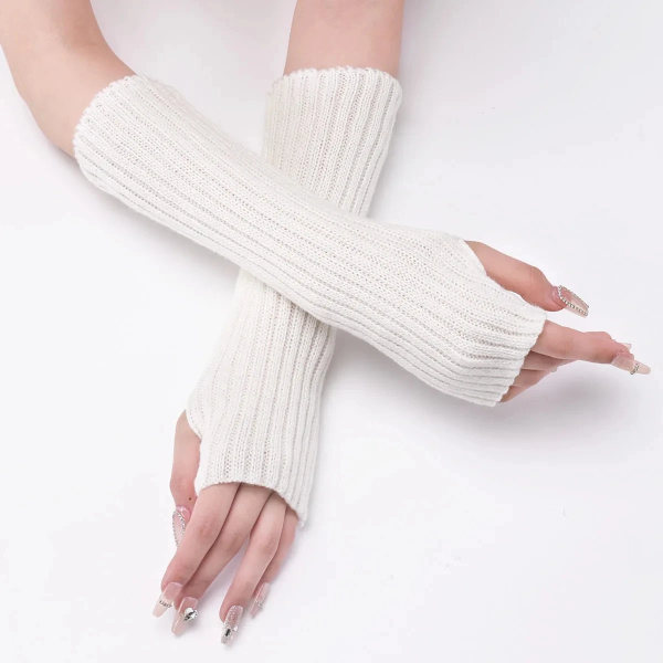 Långa Fingerless Handskar Damvante Vinter Armvärmare Stickad Arm ärm Fin Casual Mjuka Goth-kläder för flickor Punk Gothic Handske long - White