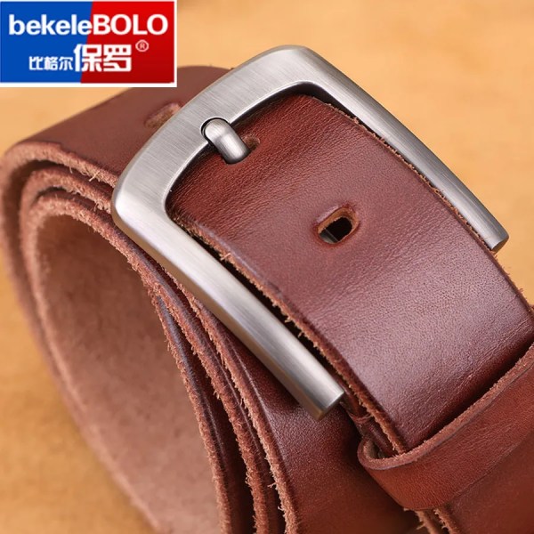 Herrbälte i äkta läder, legering, retrodesign, högkvalitativt märkesbälte för män Toppproduktion av koskinn Brown 95CM