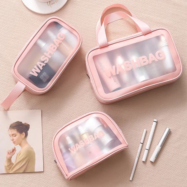 Transparent kosmetikväska PVC Kvinnor Dragkedja Genomskinliga sminkväskor Case Resesmink Organizer Förvaring Badkar Toalettväska Tvättväska Little White
