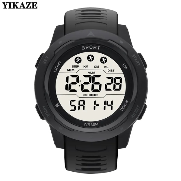 NY Digital Watch Herr Luminous Dial Casual Armbandsklockor Gummiarmband Fashionabla klocka Vattentät armbandsur för män 2-Flash-black