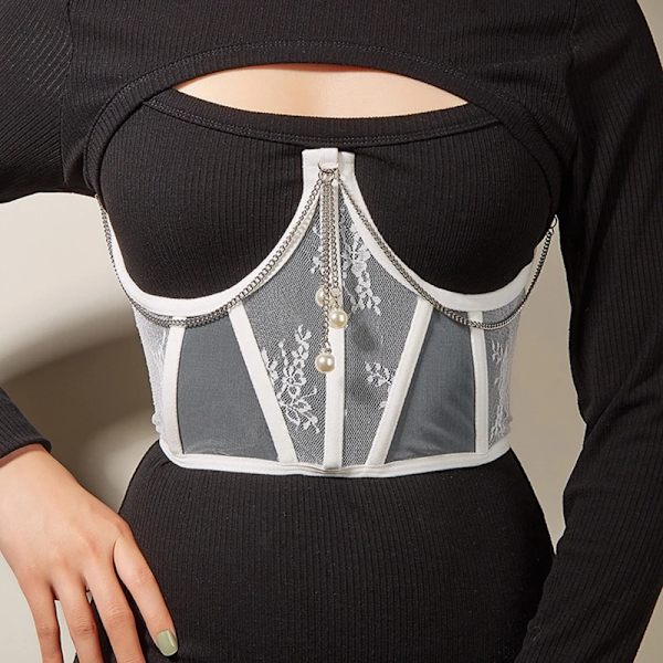 Sexig korsett Underbyst Kvinnor Elegant Cummerbunds Curve Shaper Modelleringsrem Slimmande midjebälte med Dangle Chain Bustiers Black