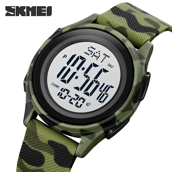 Watch Herr Multifunktionsklockor Väckarklocka Chrono 5Bar Vattentät Watch SKMEI Relogio Masculino Army Green
