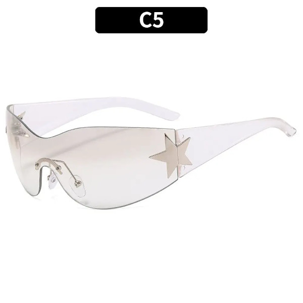 Punk One Piece Solglasögon Goggle Nya Y2k båglösa solglasögon 2000-talsglasögon Glasögon UV400 Kvinnlig designer femstjärniga glasögon C5