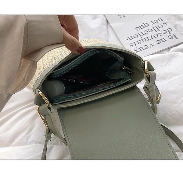 Casual Kedjor Halm Bucket Väskor Dam Sommar Messenger Bag Rottingväskor Beach Lady Reseväskor och handväskor Axelväska Green 20x10x21cm