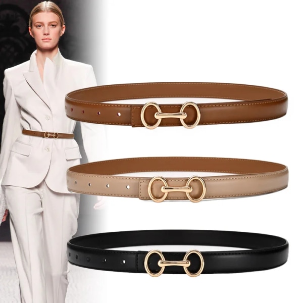 Läderbälte för kvinnor Enkelt vilda jeansbälte Koreanskt Ins Wind Dekorativt Läder Zinklegering Mode Spänne Bälte med kostymbyxor -Shallow Khaki 105CM