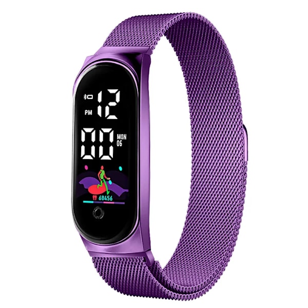 Damvattentät watch Watch Milanese rostfritt stål LED elektronisk watch Magnetspänne Watch Purple