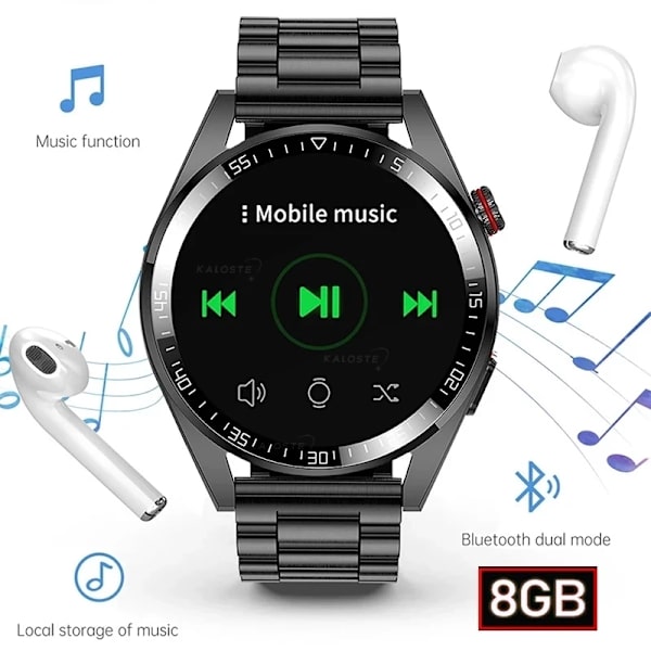 Ny Smart Watch Herr 8G Minne Lokal Musikspelare 454*454 AMOLED-skärm Bluetooth Call Sports Man Smartwatch För Huawei Mesh Belt Dark gray Original box