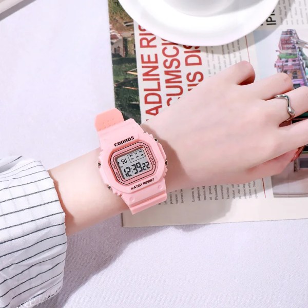 Damklockor Digitala klockor Sport Unisex män Barn Armbandsklockor Mode Elektronisk LED Kvinnlig Klockor Present för kvinnor reloj mujer pink