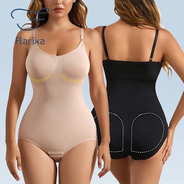 Flarixa Seamless Bodyshaper Kvinnor Body Öppen gren Shapewear Postpartum Magkontroll Shapewear Bantning Underkläder Jumpsuit Beige M