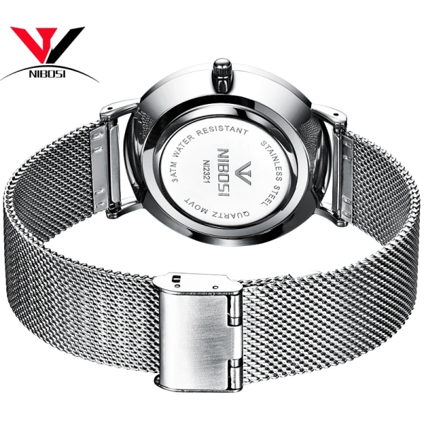 NIBOSI Ny herrklocka Ultratunna watch Enkla affärsklockor kvarts för män Relogio Maskulin manklocka Mesh -band BLACK GOLD HAND M
