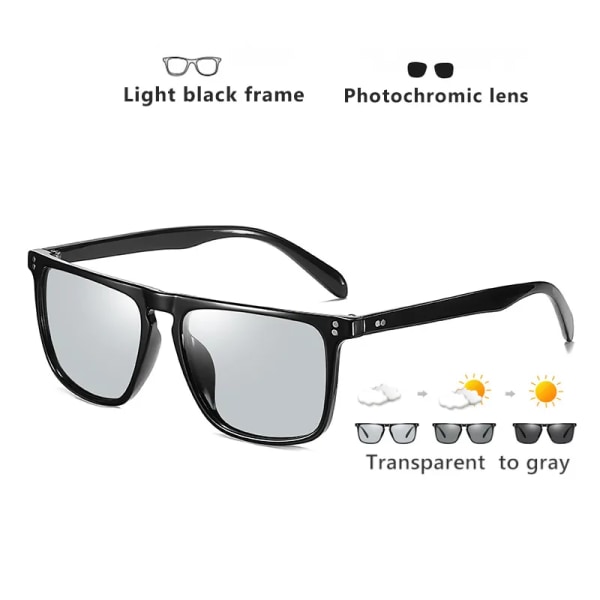 Fyrkantig Retro Nit Fotokromatiska Solglasögon Män Polariserade Kvinnor Sport Solglasögon Dag Nattseende Körning gafas de sol hombre Light black-gray