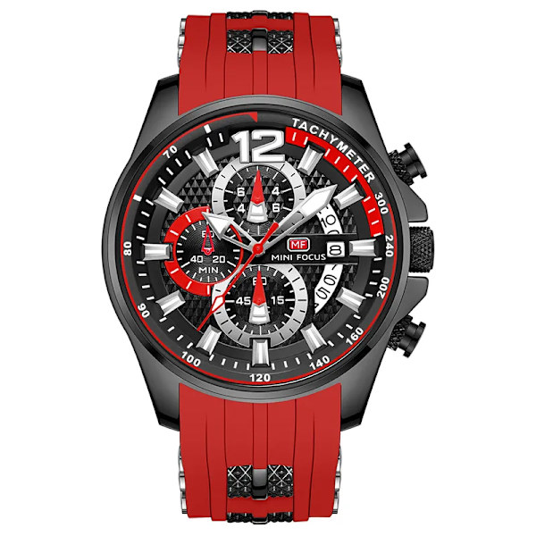 MINI FOCUS Röd watch för män Mode Lyx Chronograph Quartz Armbandsur med silikonband Lysande visare Datum Vattentät 0350 0350Red