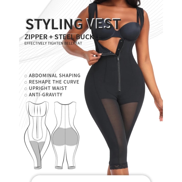 Helkroppsformad kompressionsgördel Fajas colombianska korrigerande underkläder Magekontroll Shaper Butt Lift Slim Corset Bodysuits Black M