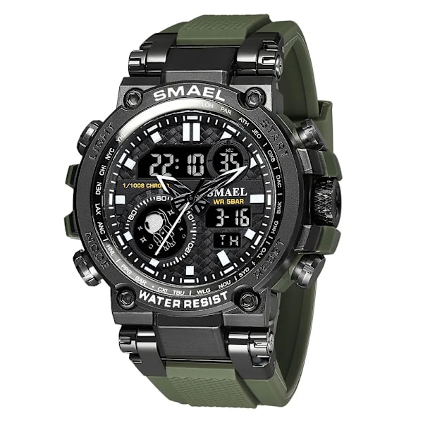 SMAEL Light Blue Sport Digital Watch för män Vattentät Dual Time Display Chronograph Quarz Armbandsur med Auto Date Week 1803B Green