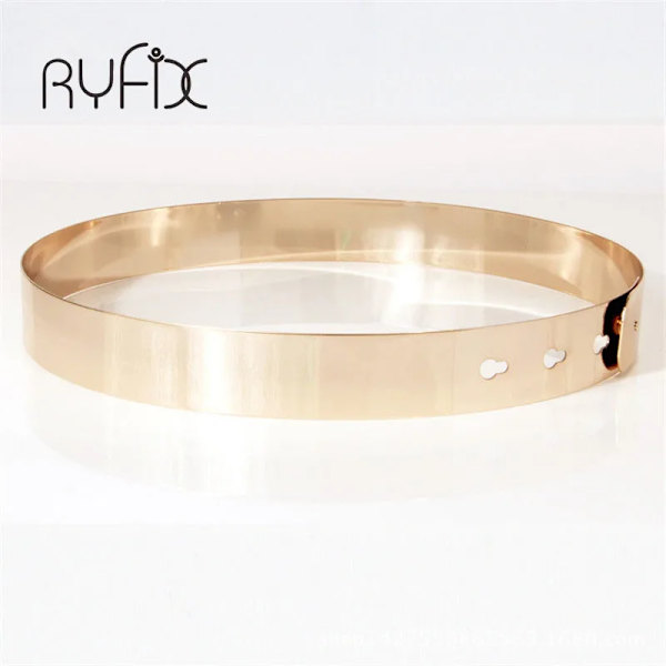 Kvinnor Punk Full Metal Spegel Skinny Midjebälte 2023 Metallic Guldplatta 3cm Breda Kedjor Lady Ceinture Sashes för Klänningar BL02-2 Gold 70 to 80 cm