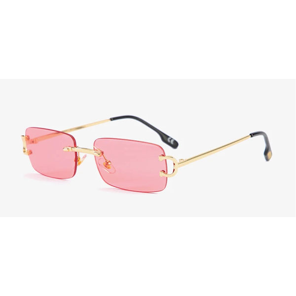 Kachawoo retro rektangulära solglasögon båglösa manliga kvinnliga uv400 små solglasögon mode blå rosa guld metall födelsedagspresenter gold with pink as show in photo