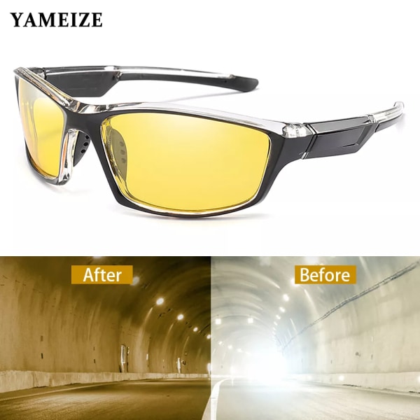 YAMEIZE Anti-reflex Night Vision Glasögon för körande män Polariserade solglasögon Gul lins Glasögon Fiske Driver Goggles Gafas black night vision