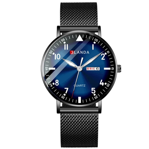 Nya klockor män lyxmärke 6 mm ultratunna mode män klockor rostfritt stål Mesh bälte Lysande vattentät kvarts watch Black Blue 1