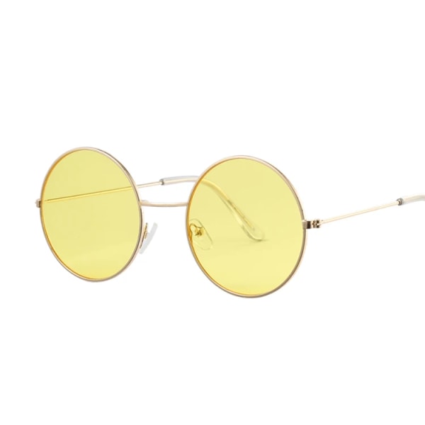 Retro Runda Gul Lila Solglasögon Kvinna Märke Designer Solglasögon För Kvinna Manlig Legering Spegel Oculos De Sol Gold Yellow