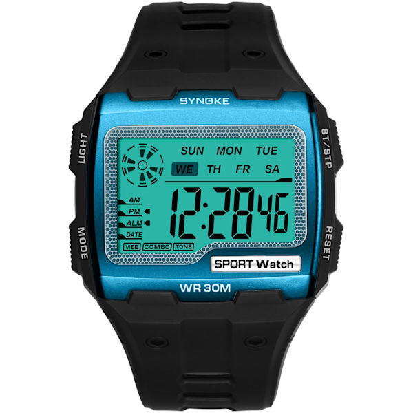 SYNOKE Digitala klockor för män Utomhussport Mode Multi Vattentät Stor urtavla Lysande armbandsur Väckarklockor män 9023B Black