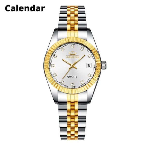 CHENXI Luxury Style Watch i rostfritt stål Kvartsklockor Vattentät Diamant Kvinna Armbandsur Mode Elegant Damklocka 004A Calendar White