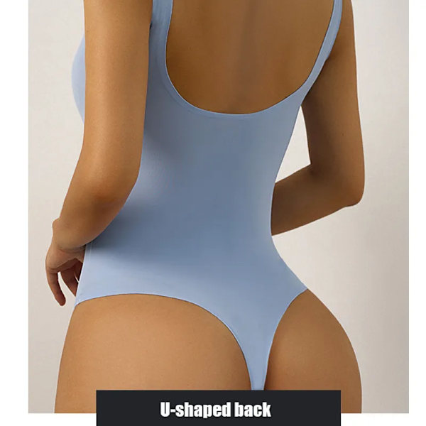 U-hals Spaghetti Strap Bodysuits Compression Body Suits Öppen gren Shapewear Slimming Body Shaper Smooth Out Body Sky Blue S