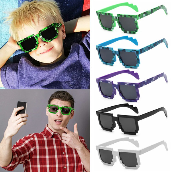 1PC Square Pixel Mosaic Solglasögon Cosplay Actionspel Leksaksglasögon Thug Fashion Retro Life Glasögon gynnar för barn och vuxna 5D87-C5