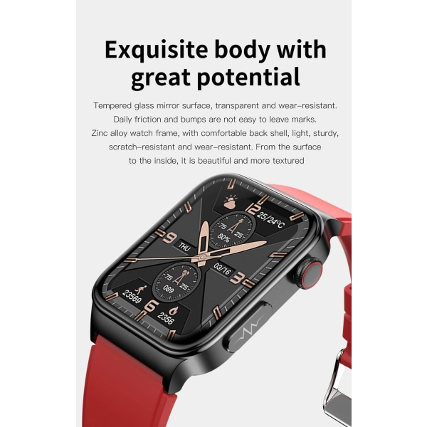 Ny E500 Blodsocker Smart Watch EKG-övervakning Blodtryck Kroppstemperatur Smartwatch Män IP68 Vattentät Fitness Tracker Black Leather