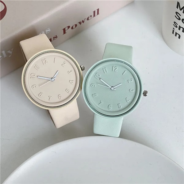INS hot, dam, hög kvalitet, Makaron färg, nisch, minimalistisk watch, retro Ivory