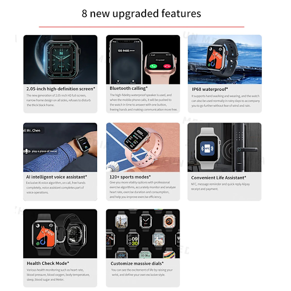 Ny Smart Watch 9 Herr Kvinnor Kroppstemperatur Bluetooth Call Vattentät Blodsyre Trådlös Laddning Dam iw9 Watch För Apple black mesh