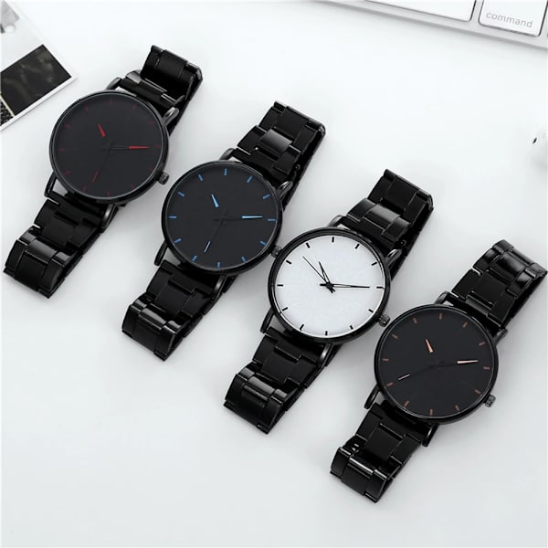 Herrklockor 2023 Lyx Man Elegant Ultra Tunt Armbandsur Man Business Rostfritt stål Mesh Quartz Klocka Relogio Masculino Hot 4-Black-Red