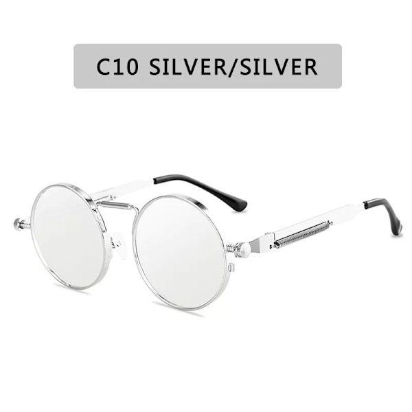 Vintage Punk Style Solglasögon Män Retro Rund Metallram Dam Solglasögon Mode Glasögon Gafas sol mujer UV400 C10 Other