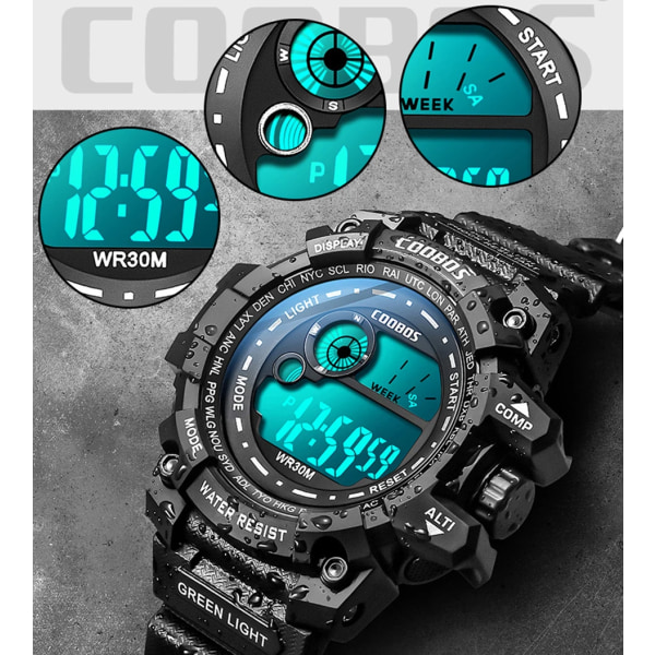 COOBOS Nya Män LED Digitala klockor Lysande Mode Sport Vattentäta Klockor För Man Date Army Military Clock Relogio Masculino black