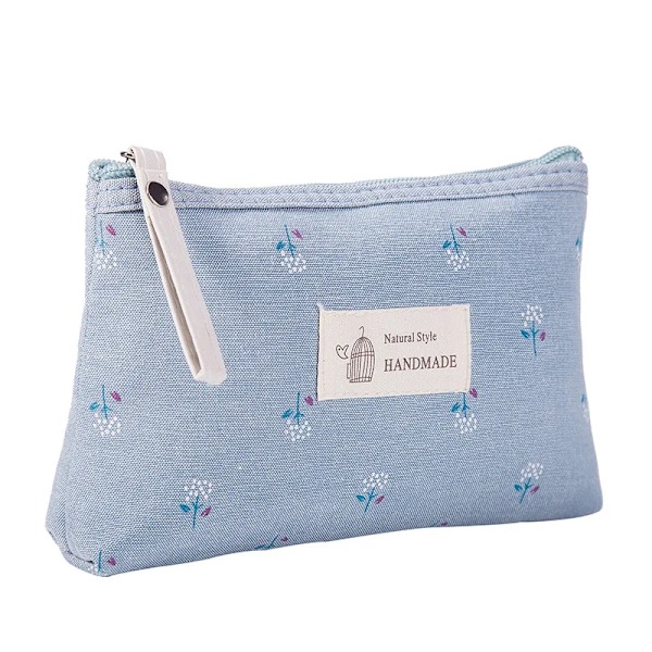 eTya Mode Canvas Kosmetikväska Kvinnor Blommor Blixtlås Små sminkväskor Organizer Canvas Mini Lady Toalettväska Påse blue