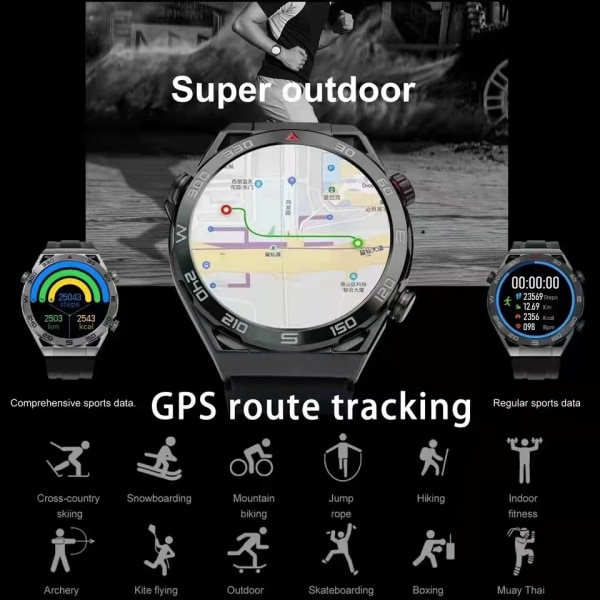 GPS-bana Ny Smartwatch Herr 1,5 tum 454*454 HD Bluetooth Calling NFC-klockor Kompass Vattentät EKG Smartwatch För Huawei Silver