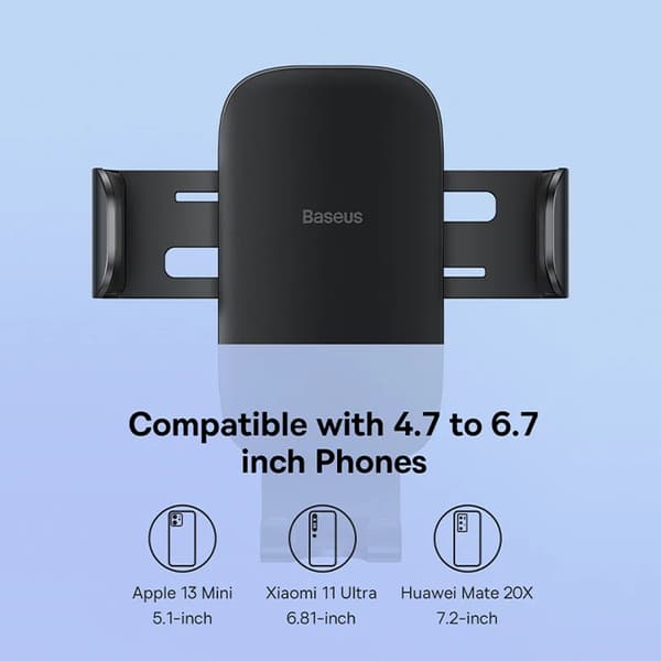 Baseus Gravity Biltelefonholder Luftventil Universal for kompatibel med iPhone Redmi Note 7 Smartphone Bil Støtte Klips Feste Holder Stativ Silver