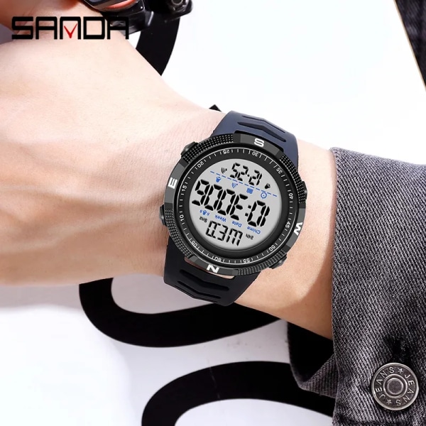 Militär watch Herrklocka Modemärke SANDA Digital Armbandsur Stötsäker Countdown Klockor Vattentät Hour Armband black red