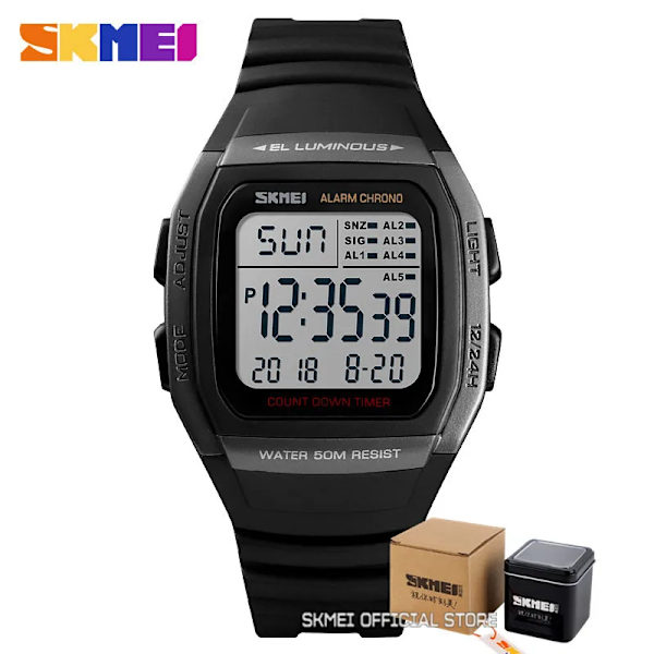 SKMEI Digital Dual Time Sport Herrklockor Chrono Countdown Herr Armbandsur Casual Outdoor Man Clock Luminous montre homme 1278 Titanium with box