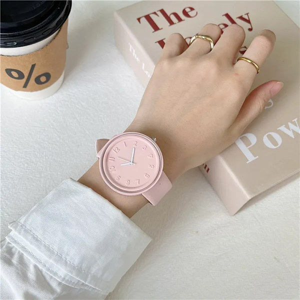 INS hot, dam, hög kvalitet, Makaron färg, nisch, minimalistisk watch, retro Pink