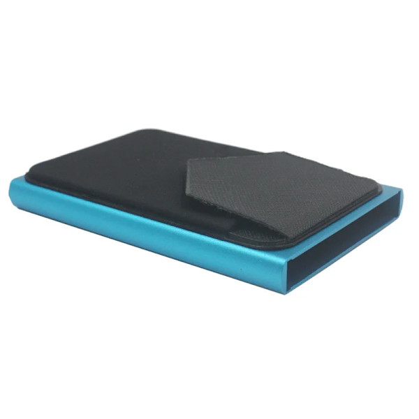 Smal aluminiumplånbok med elasticitet på baksidan ID Kreditkortshållare Mini RFID-plånbok Automatisk pop up case blue