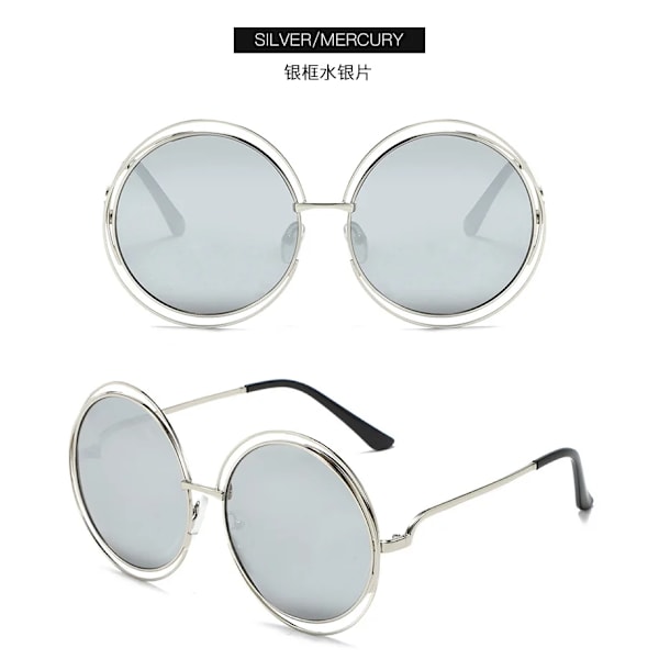 Nya runda överdimensionerade solglasögon Dam Märkesdesigner Stor cirkel Gradient Spegel Solglasögon Kvinnlig metallram Coola glasögon C6 As shows