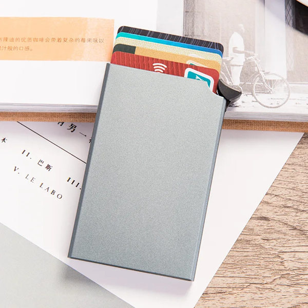 Aluminium Korthållare Metall Män kreditkortshållare Rfid Blockering Mini Slim Plånbok Automatisk Pop up Case Protector Gray
