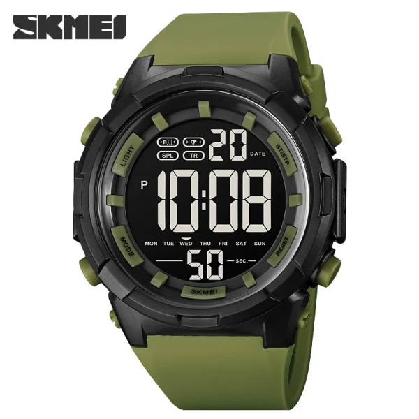 NYA SKMEI Mode Militära Sportklockor Alarm Countdown 50M Vattentät utomhus Digital Watch Herr LED Elektroniska Armbandsur Green
