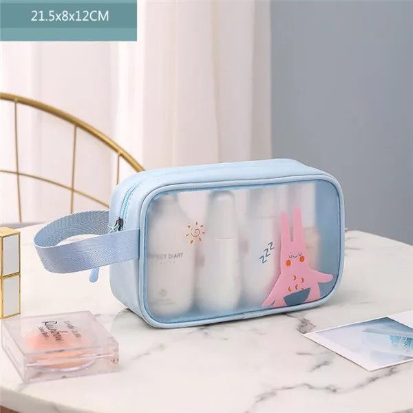 Kvinnor Transparent Vattentät PVC kosmetikaväska Bärbar Nödvändig kosmetisk väska Organizer Mode små stora toalettväskor Small blue