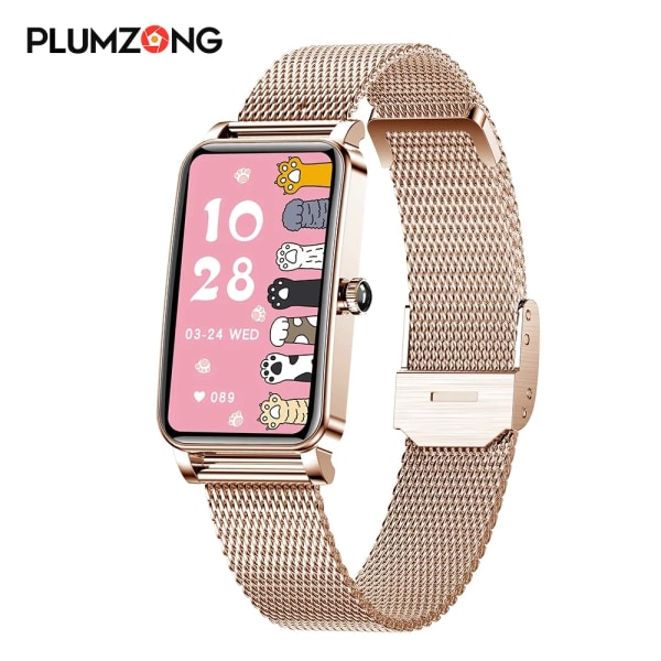 PLUMZONG Dam Smart Watch Custom Urtavlor Full Touch Screen IP68 Vattentät Smartwatch Dam Härligt armband Rose Gold
