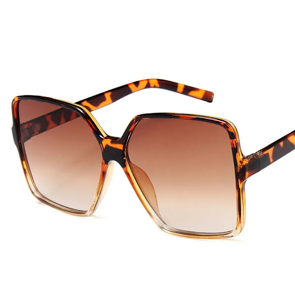 Higody Mode Kvinnor Överdimensionerade solglasögon Gradient Plast Märke Designer Glasögon Solglasögon för kvinnor UV400 Lentes De Sol Mujer leopard brown